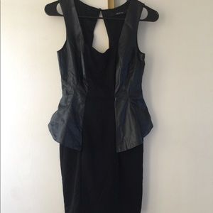 Black vegan leather peplum dress